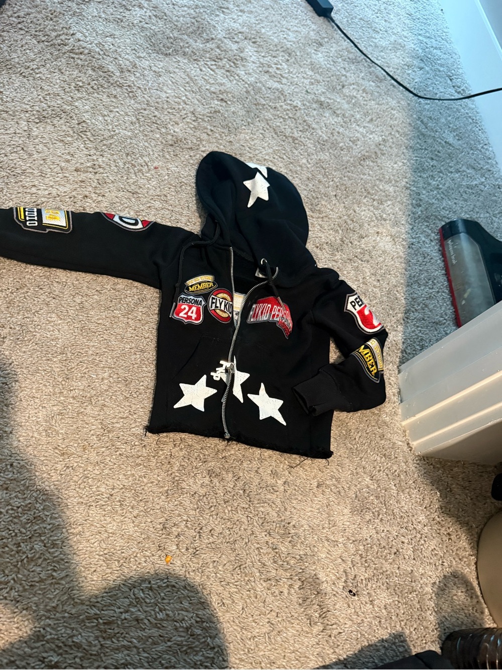 Kids Black Star & Patch Zip Hoodie with Hood